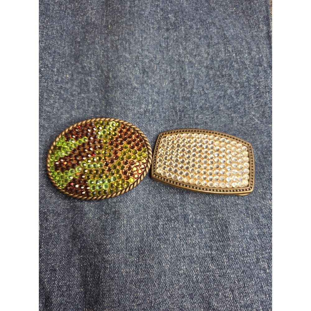 Women's Lot of 2 Retro Rhinestone Belt Buckles - Silver Multi Color